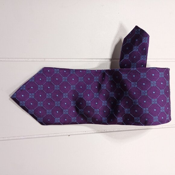 Brooks Brothers Men’s Silk Tie Purple Blue Geometric Made in USA NWT Minor Flaw - Picture 3 of 10